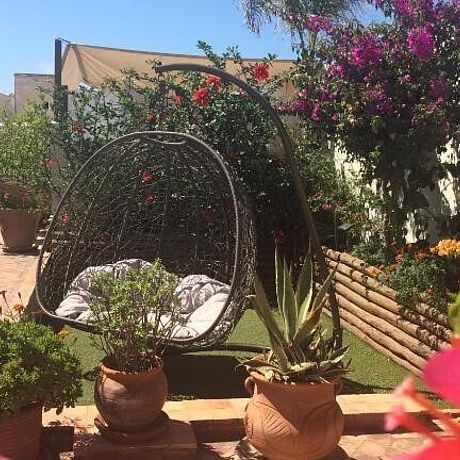 Schwebesitz auf Dachterrasse mit Pflanzen