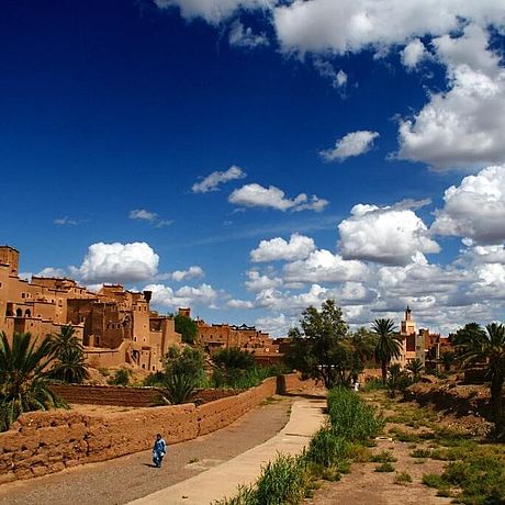 Außenansicht Kasbah und Palmen