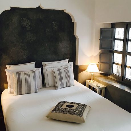 Blick auf ein Bett